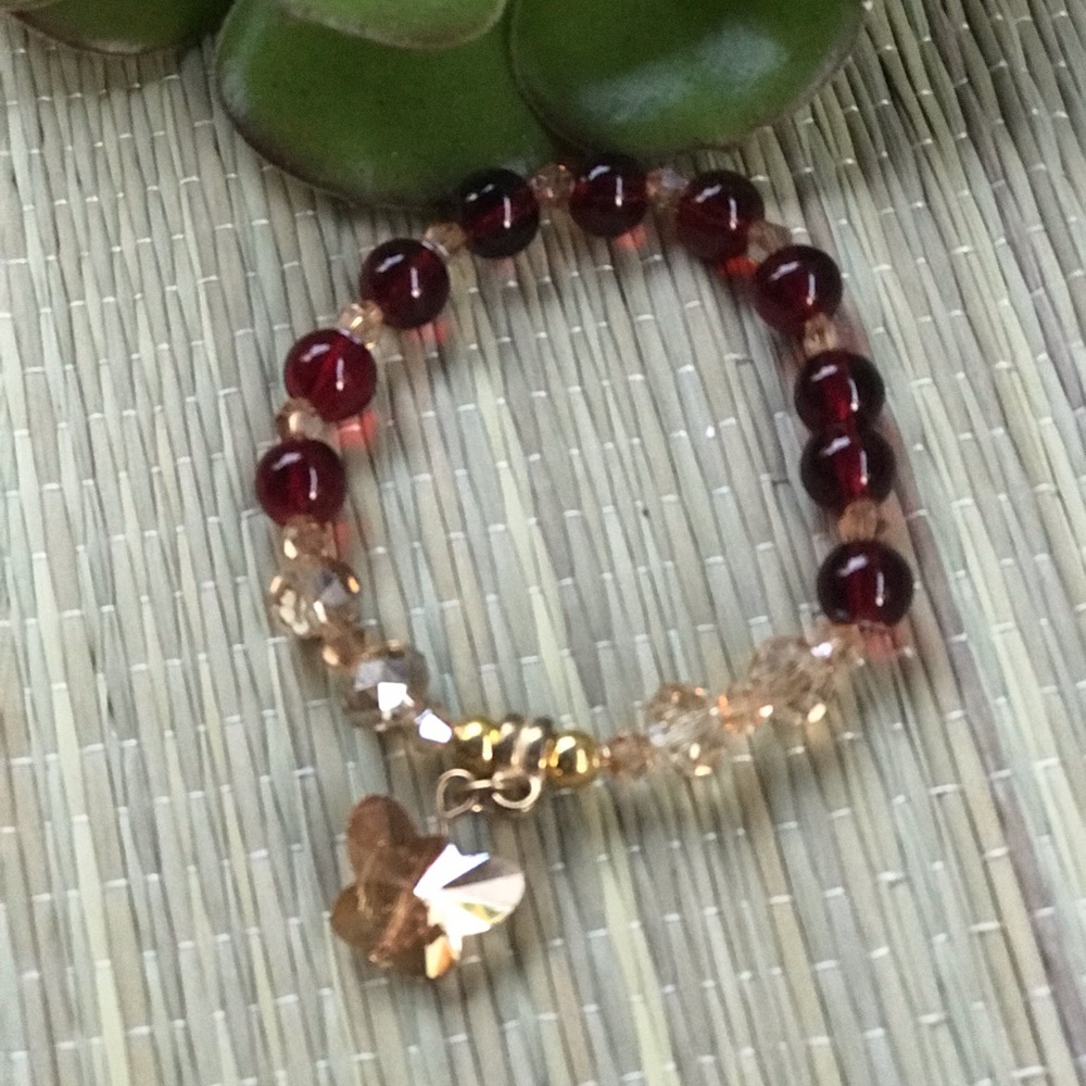 BRACELET with red and light gold beads!